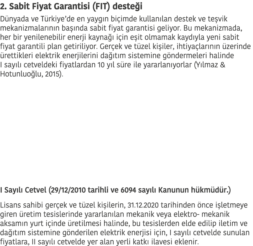 2  Sabit Fiyat Garantisi  FIT  deste i D nyada ve T rkiye de en yayg n bi imde kullan lan destek ve te vik mekanizmal   