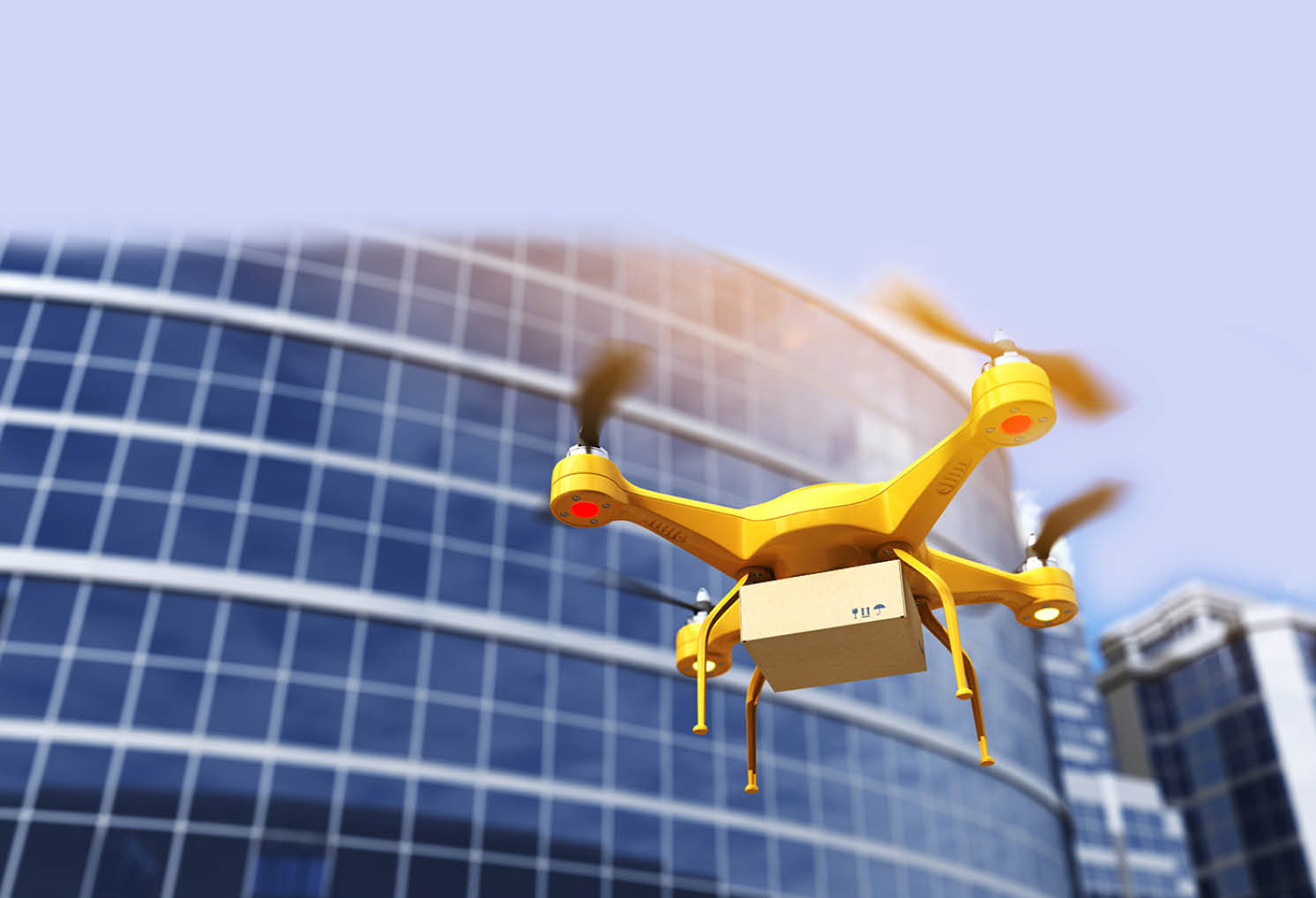 Quadrocopter carrying a parcell  3D illustration