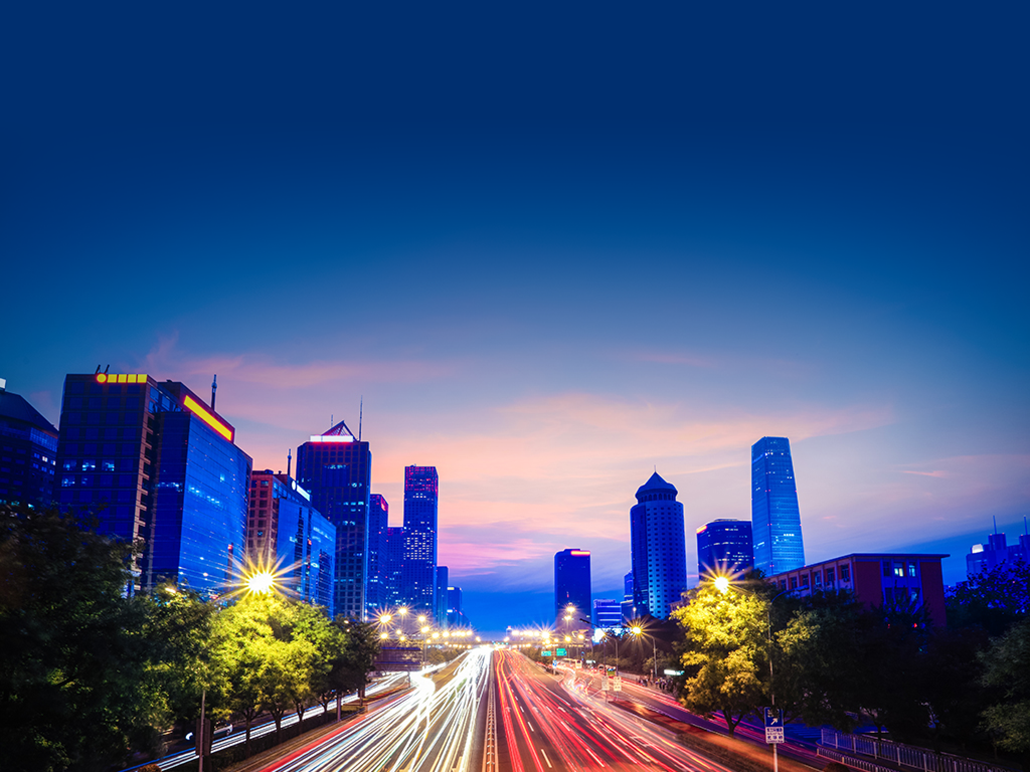 beijing central business district with traffic in nightfall,China