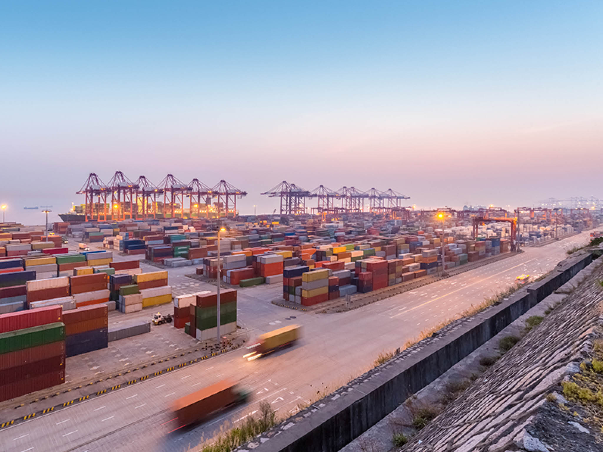 modern container terminal of shanghai yangshan port in nightfall