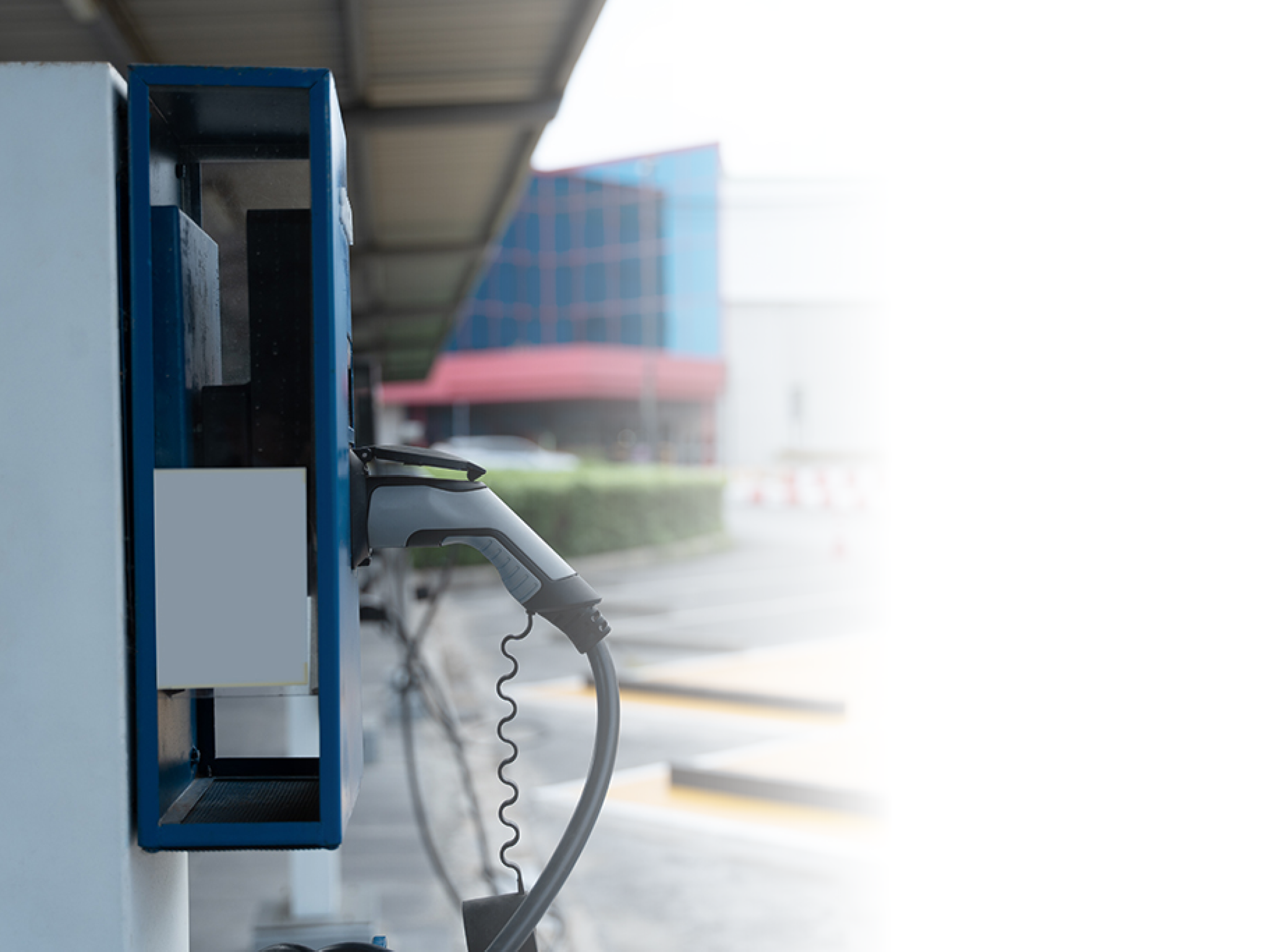 Electric car charging station. Power supply for electric car charging. Clean energy concept